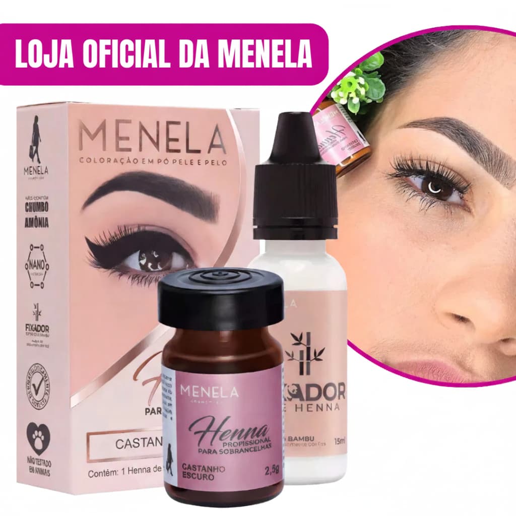 Henna Menela Profissional para Designer de Sobrancelhas Escolha Sua Cor 2,5g - Com Fixador e Nanotecnologia