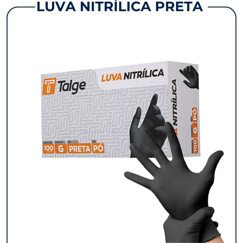 Luva Nitrilica Preta Descartavel Sem Po Resistente Talge 100 Unidades