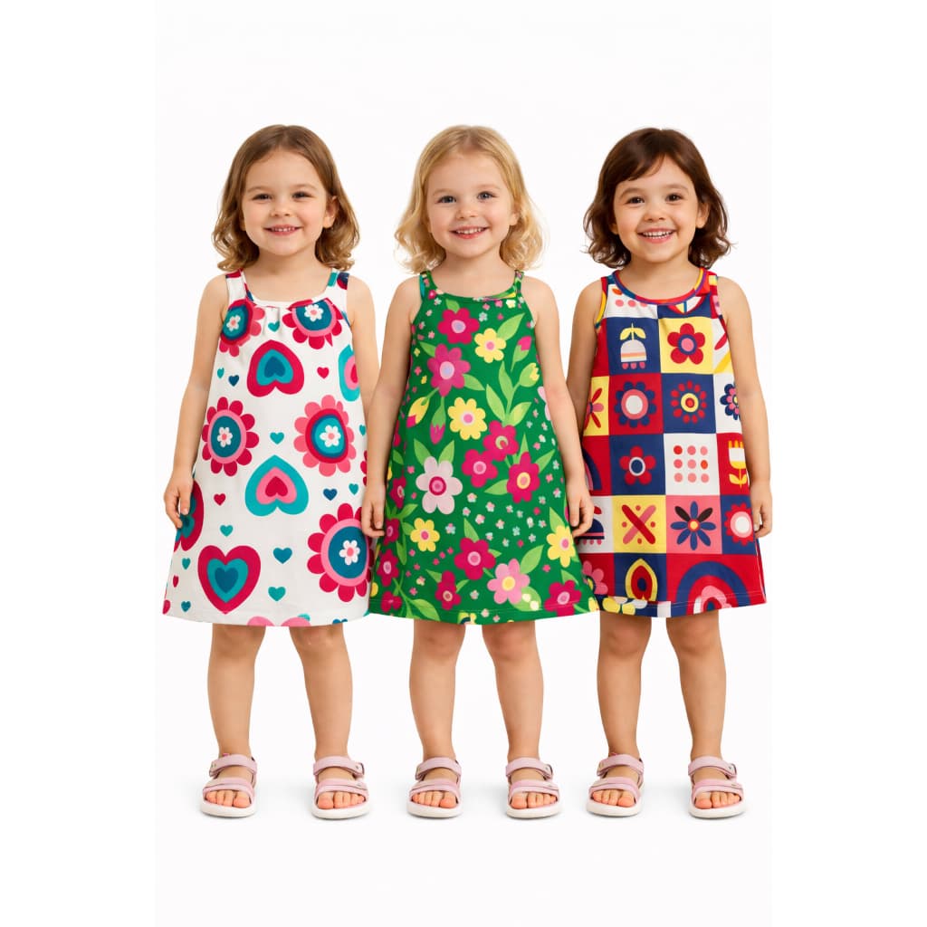 Kit 3 Vestidos Regata Verão Menina Infantil Meia Malha Kyly