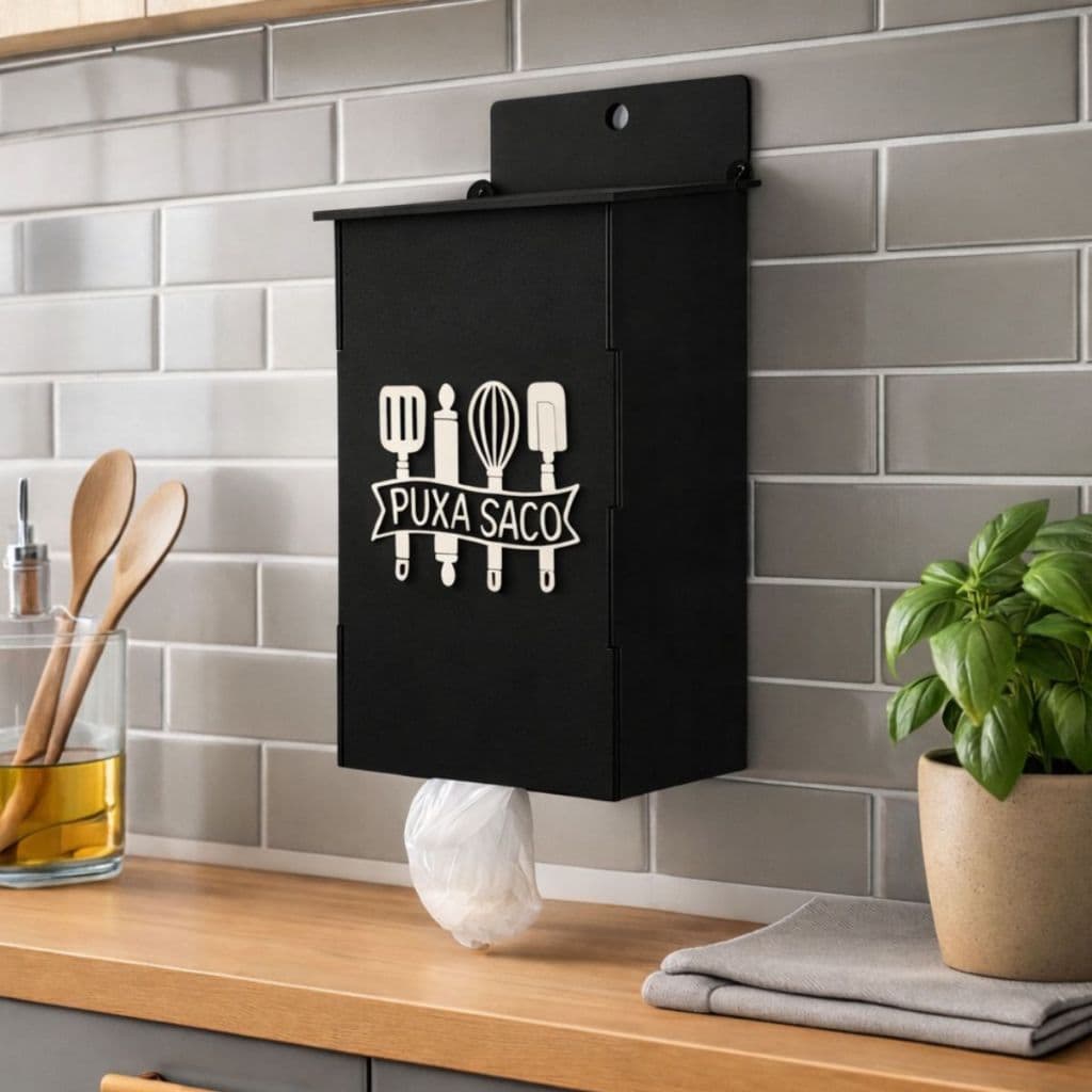 Puxa Saco Parede Mdf Organizador De Sacolas Cozinha