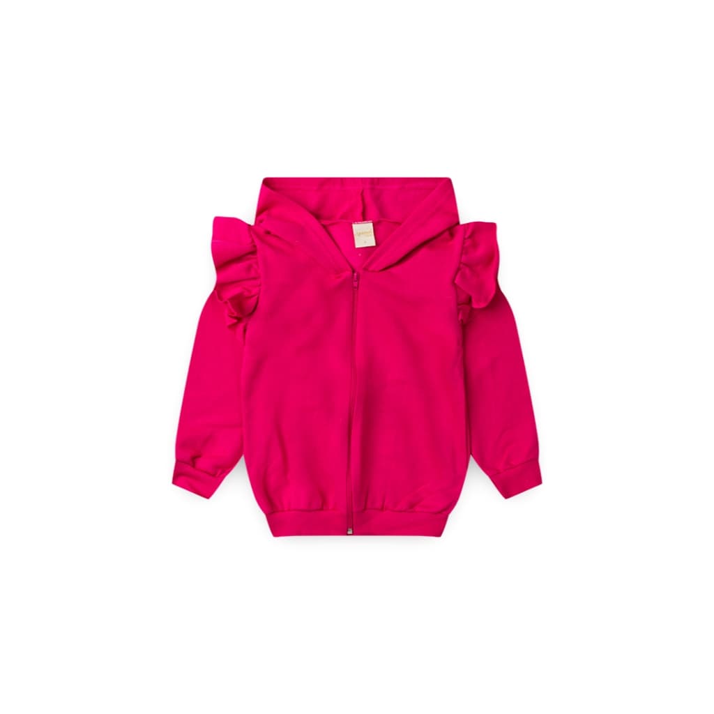 Jaqueta Inverno Menina Com Babado nas Mangas e Capuz em Moletom