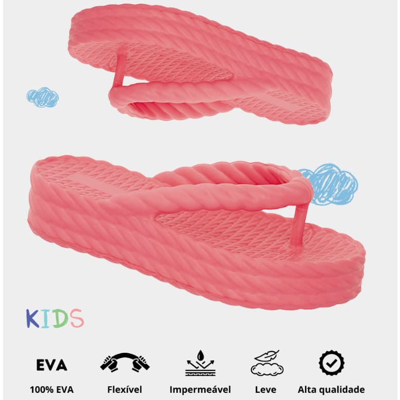 Chinelo Tamanco Plataforma Trançado EVA 3 Tiras Infantil Menina Leve Macio Confortável