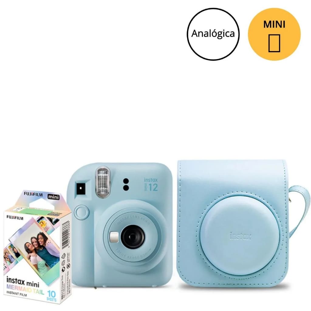Câmera Instantânea Fujifilm instax mini 12™ + Pack 10 filmes Mermaid Tail + Bolsa