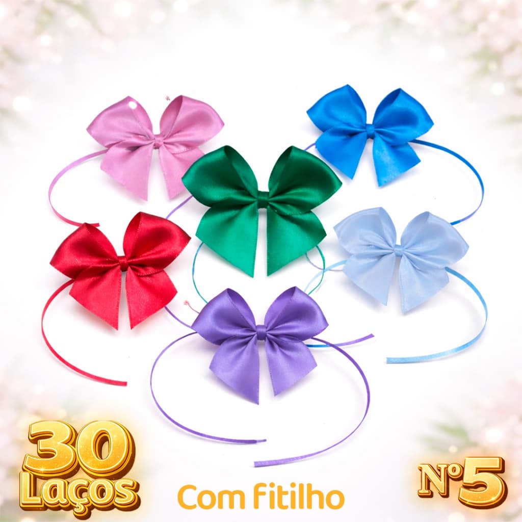 Kit Laços de Cetim com Fitilho – Nº5 (5x5cm) – 30 | 60 | 100 Unidades – Pronto para Amarrar
