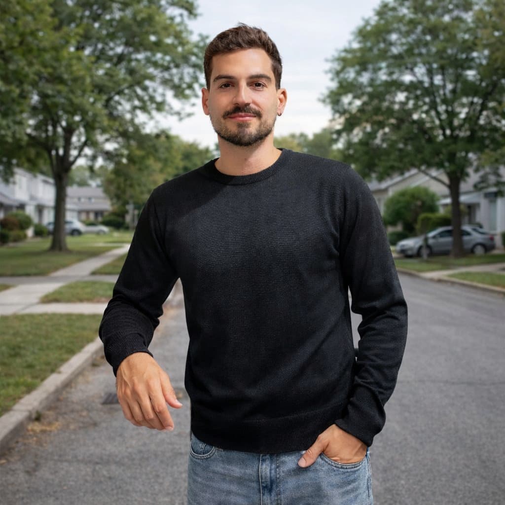 Suéter Masculino em Tricot Gola Redonda Manga Longa Clássico Confortável Premium