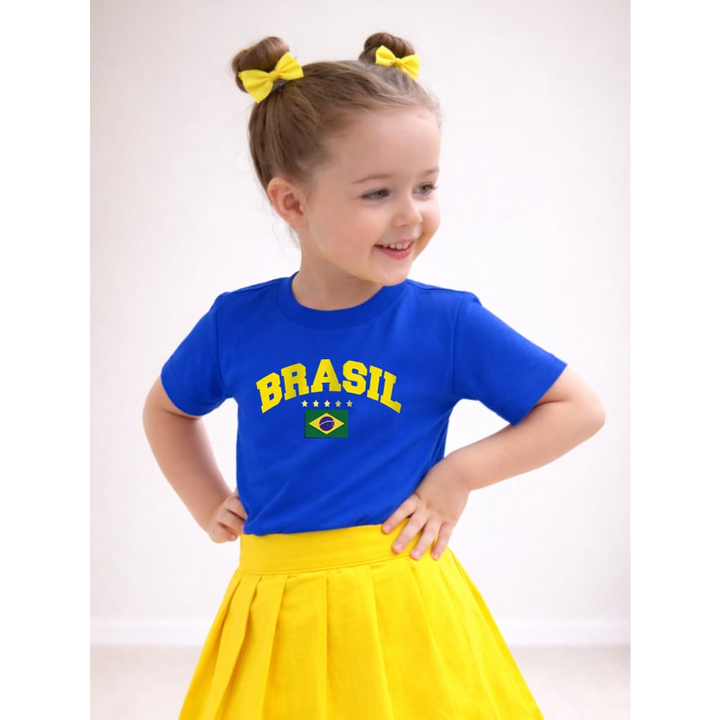 Camiseta Algodão Infantil Estampa Brasil Estrelas 1001 Copa do Mundo Jogos Futebol Torcer Brasileira
