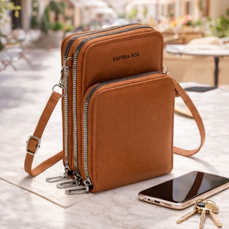 Bolsa Porta Celular Transversal 3 Divisórias Feminina Porta Documentos Maquiagem Casual Zíper Prata