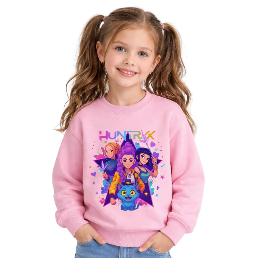 Moletom Rosa Infantil Blusa de Frio Feminina Guerreiras do K-pop Tamanho 4 ao 14