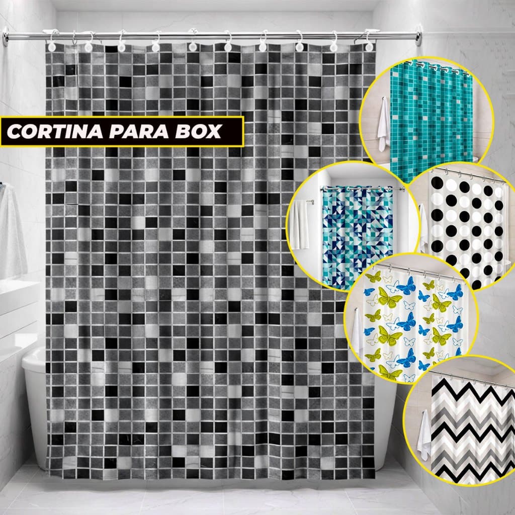 Cortina De Box Banheiro PVC Com ilhos ou Ganchos Resistente Impermeável Antimofo 1,38m X 1,98m