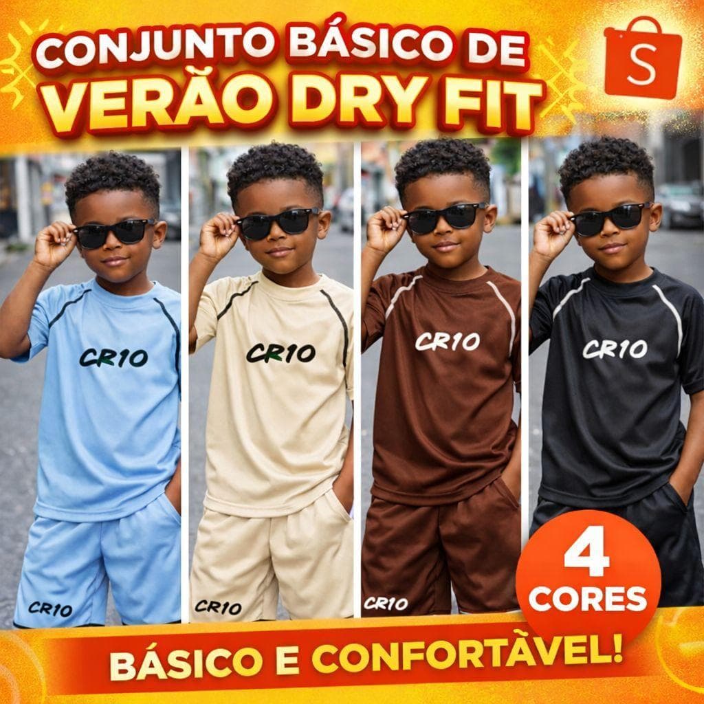 Conjunto Infantil Dry Fit CR10 – Roupa de Verão Básica, Conforto e Estilo