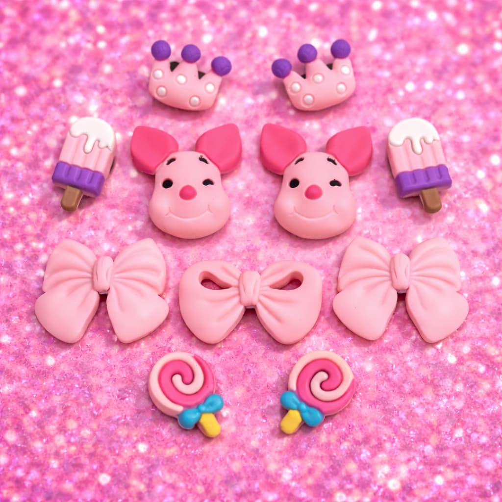 Novos pins porquinha cor de rosa e acessórios decoração de babuche