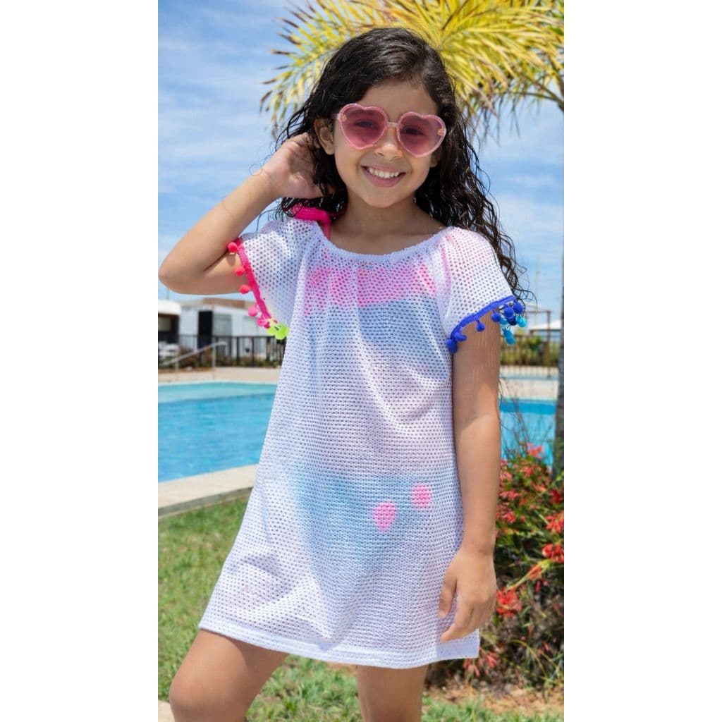 Saída de Praia Infantil com Pompom | Menina Juvenil | Verão Piscina Praia| canga| vestido infantil