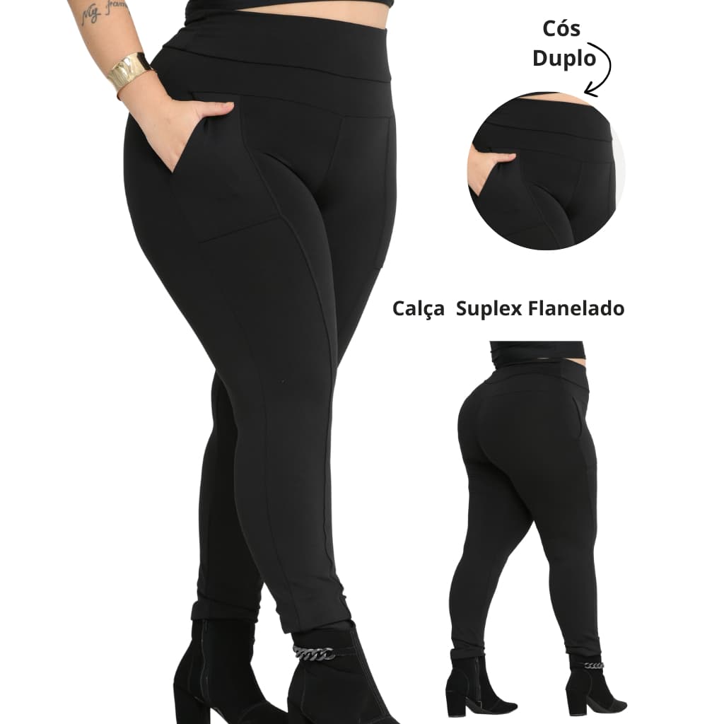 Calça Legging de Suplex Flanelado Premium Cós Duplo
