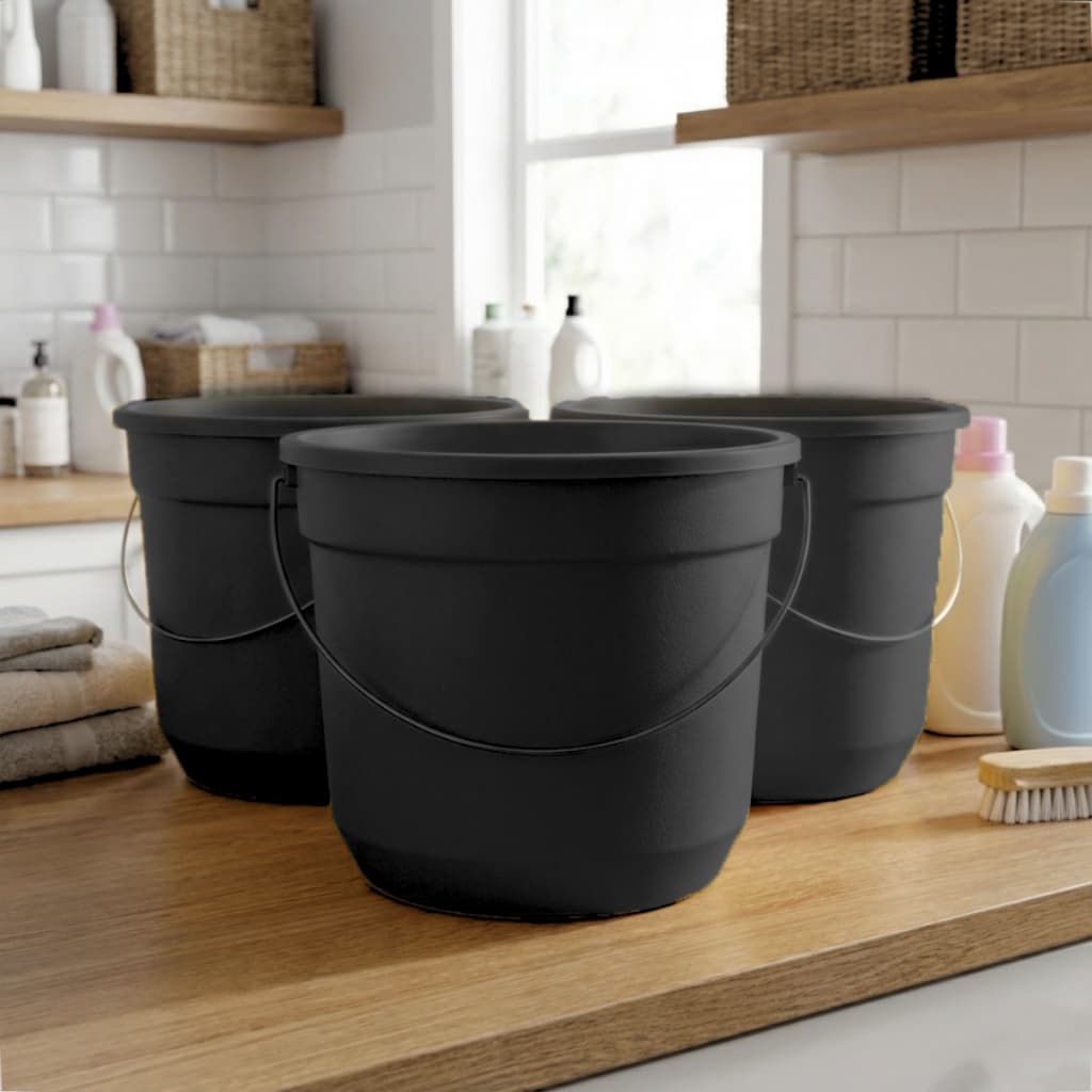 Baldes 8L Preto Com Alça Metalica Conjunto Resistenten Ideal Para Organização e Limpeza Pesada