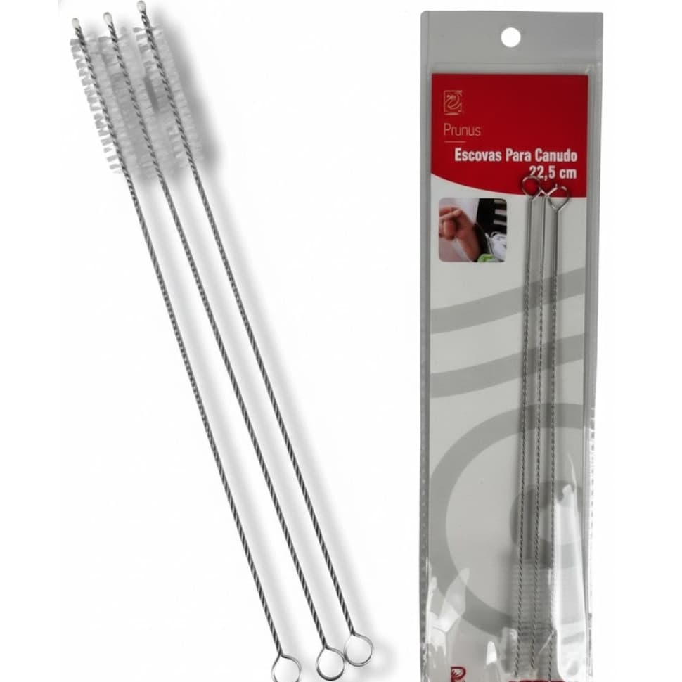 Kit 3 Escovas Reutilizável Para Limpeza de Canudo Cabo Inox 22,5cm Purus