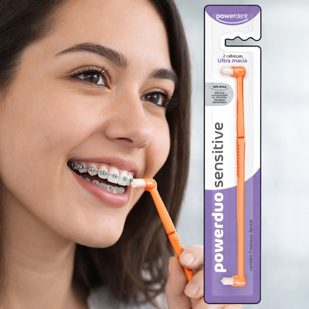 Escova Bitufo 2 Tufos Cerdas Macia Powerduo Sensitive - Ideal higiene dente a dente e áreas próximas gengiva Powerdent