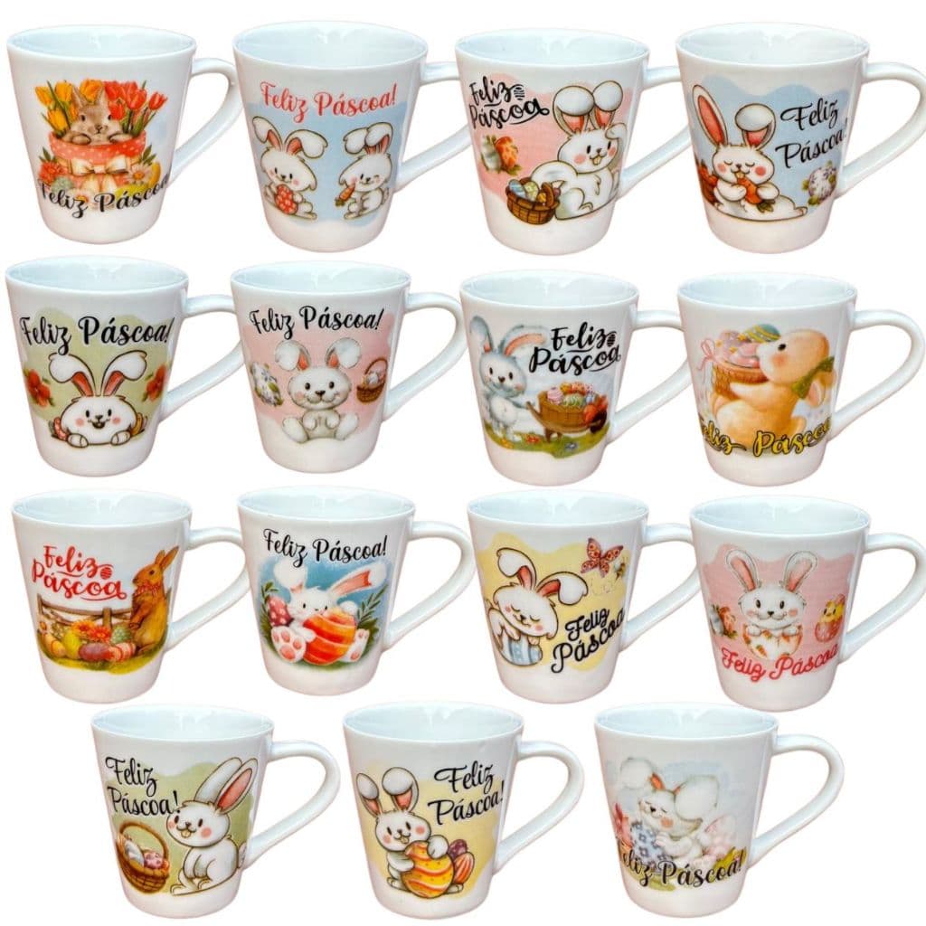 Caneca Porcelana Pascoa Xícara Personalizada Feliz Pascoa decoração Coelho