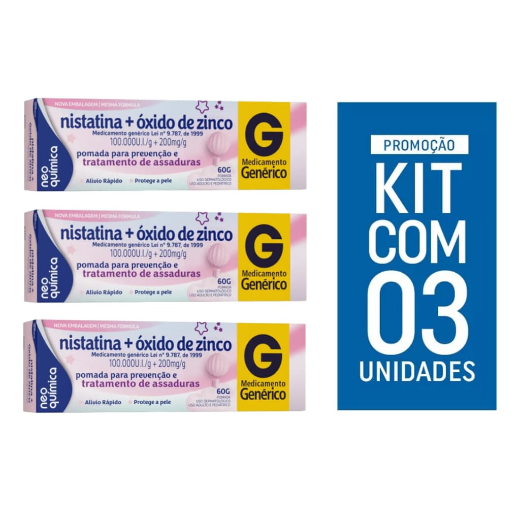 KIT COM 3 POMADA PARA ASSADURA NISTATINA ÓXIDO DE ZINCO