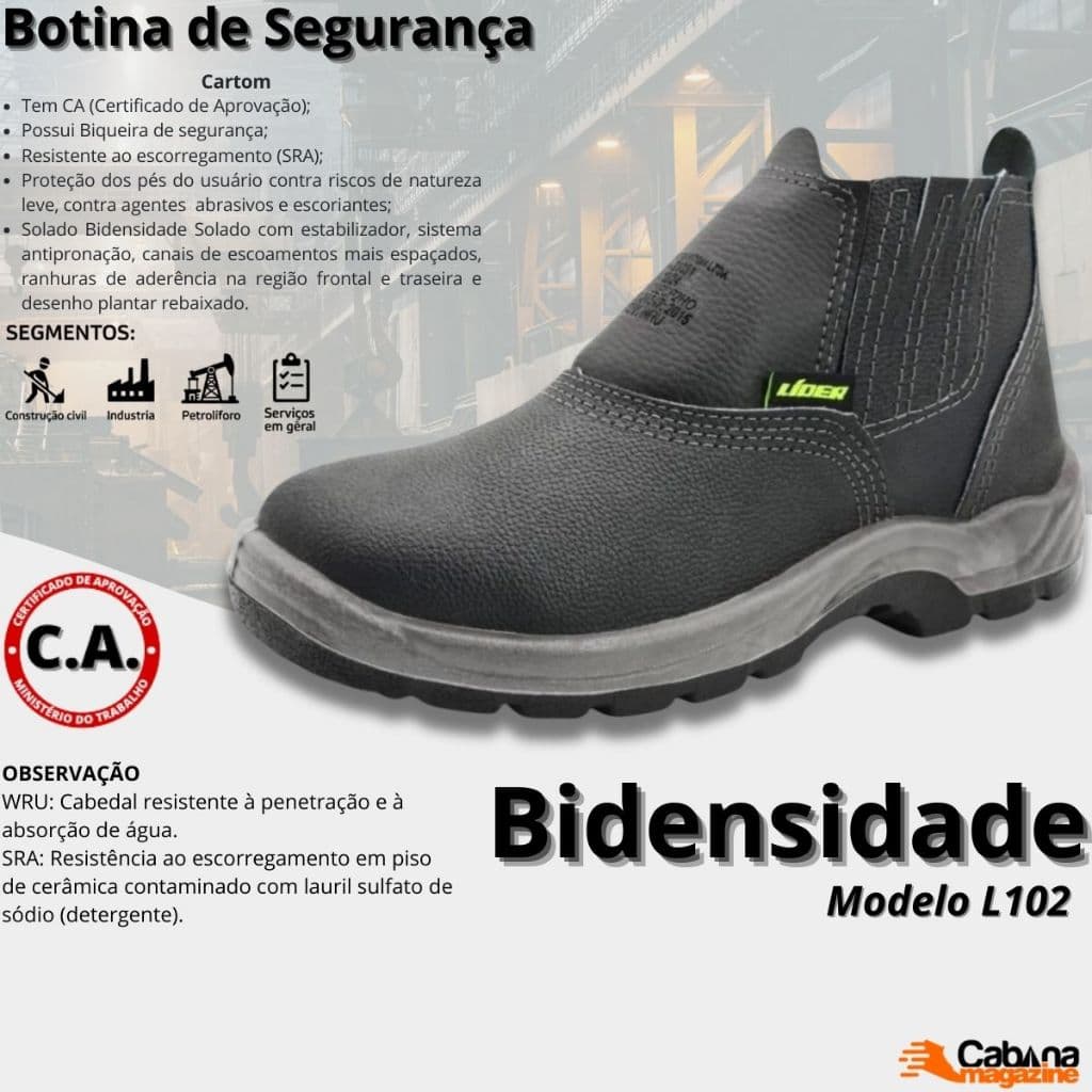 Botina De Segurança Biqueira de PVC Cartom CA29391 Couro L102 - Preto