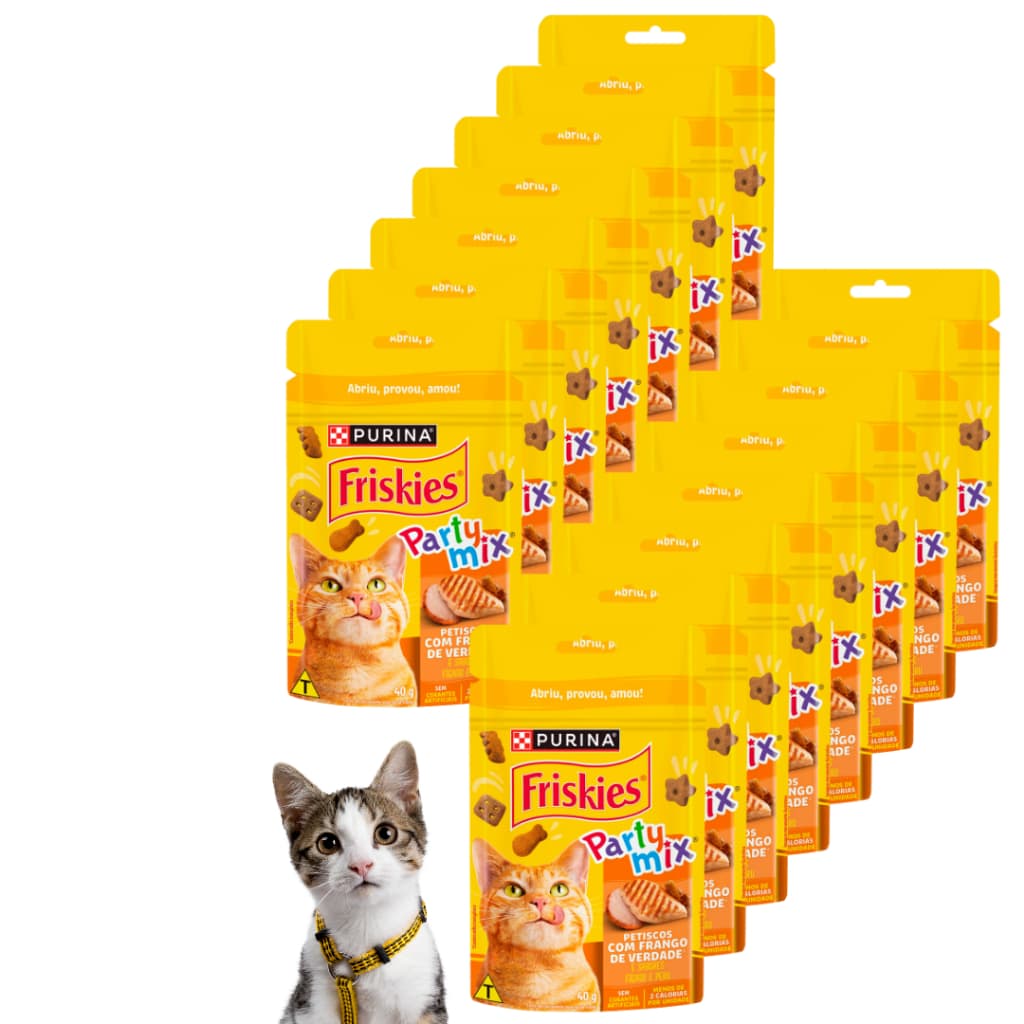 Caixa Petisco Friskies Party Mix Sabor Frango Para Gatos Com 15 Unidades 40gr