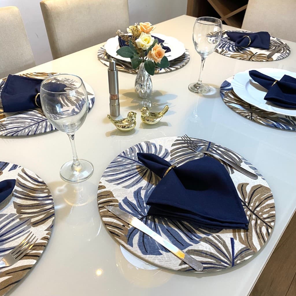 Sousplat Completo 2, 4, 6 ou 8 Capas + Bases Mdf 35 Cm + Guardanapos + Porta Guardanapos