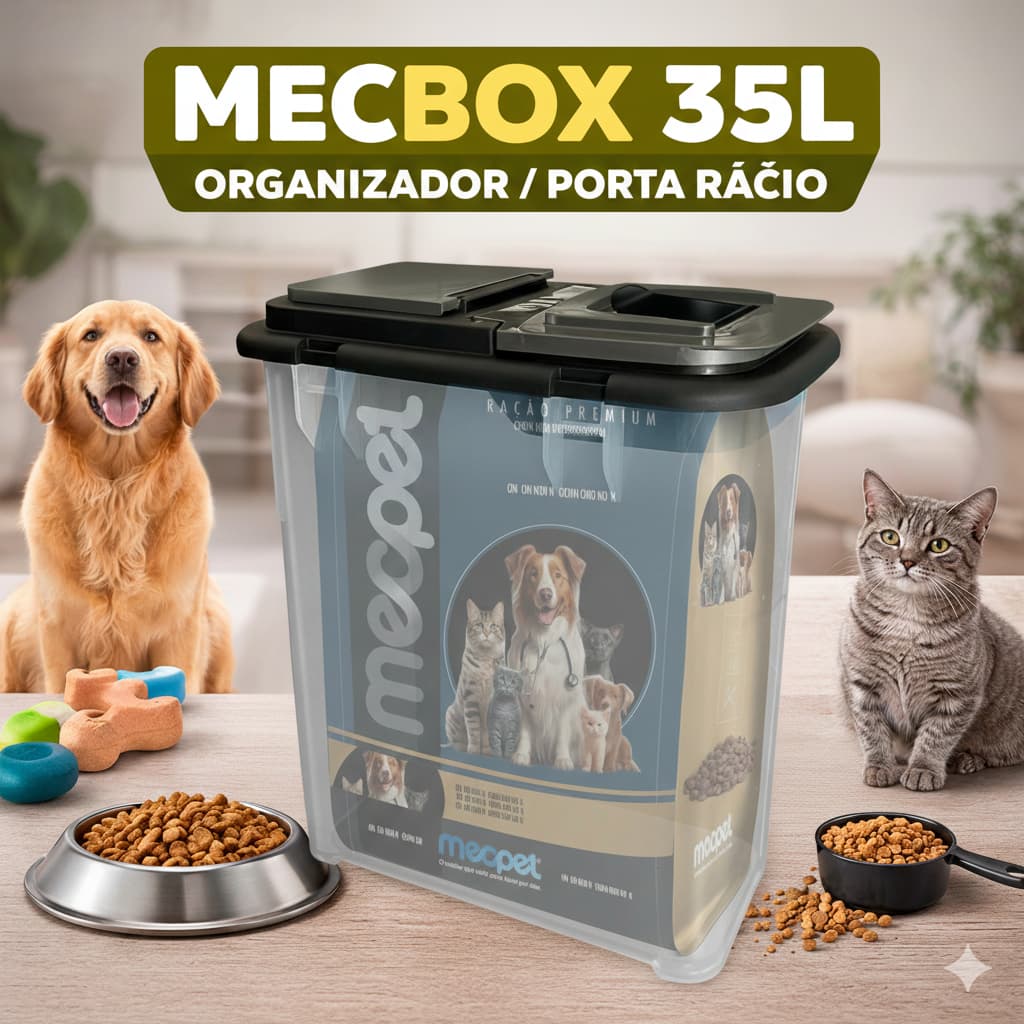 Porta Ração 35L Transparente Mecpet - Vedação Hermética e Material Durável