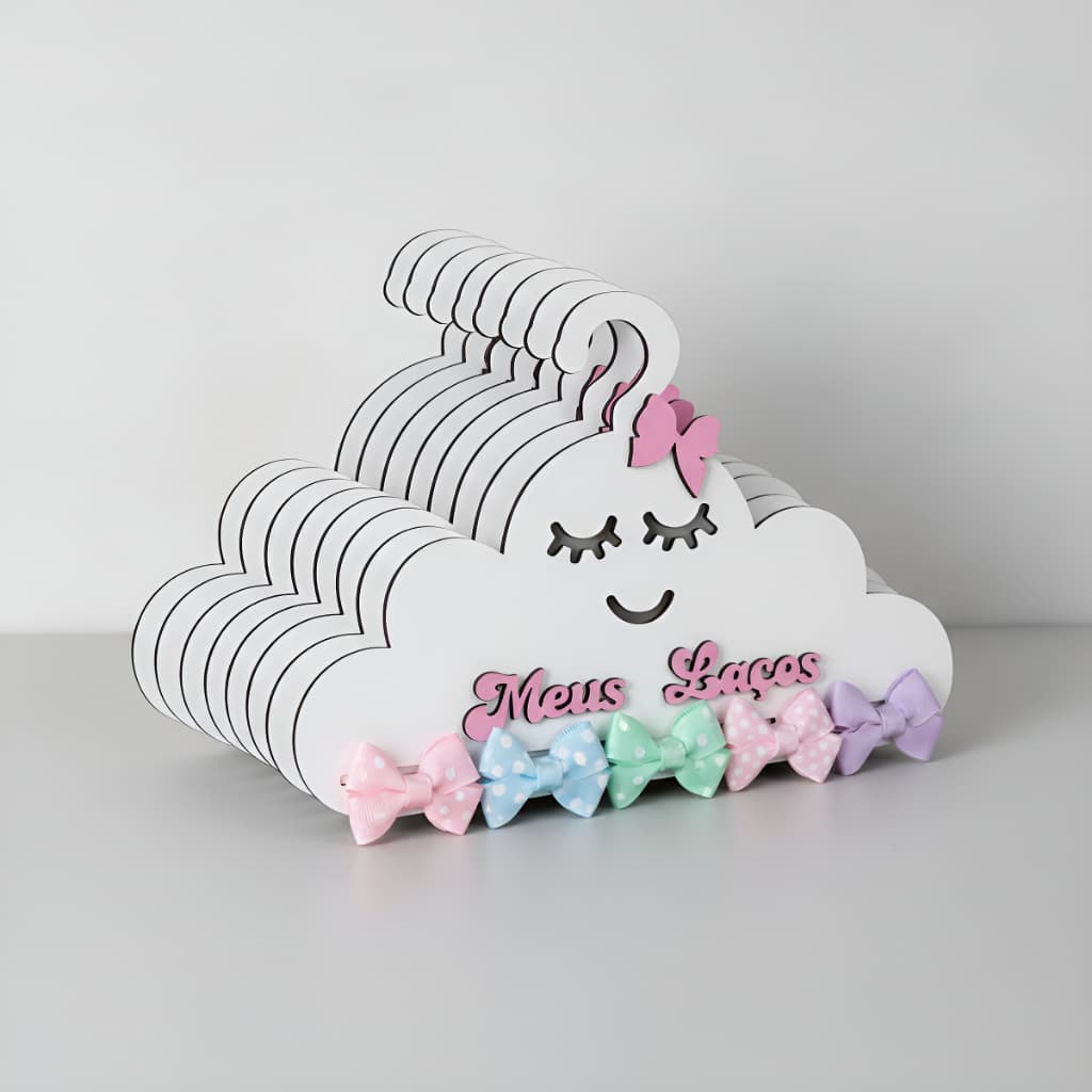 5 Cabide Porta Laço Nuvem Enfeite Decorativo Rosa Lacinhos
