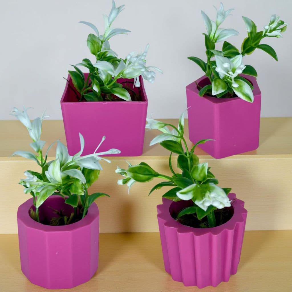 Kit 4 Mini Vasinhos Decorativos com Plantinhas | Vasinhos de Plástico para Decoração