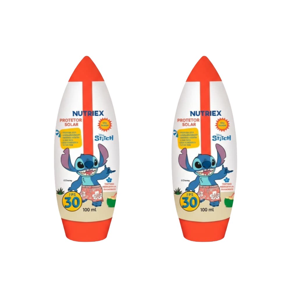 Kit 2 Protetor Solar Infantil Stitch FPS 30 Cuide de Quem Você Ama 100ml Estoque Limitado
