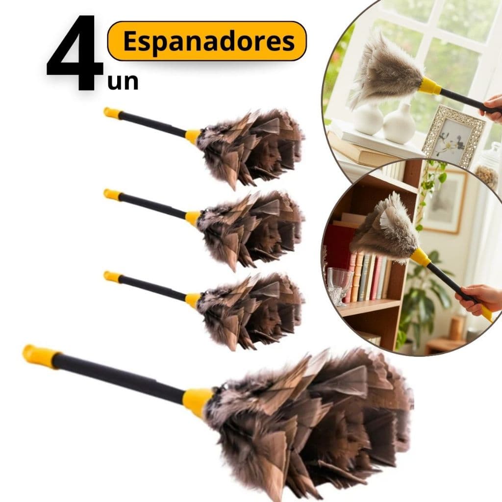 Kit 4 Espanadores Pó Pena 34 Cm Limpa Poeira Moveis Casa