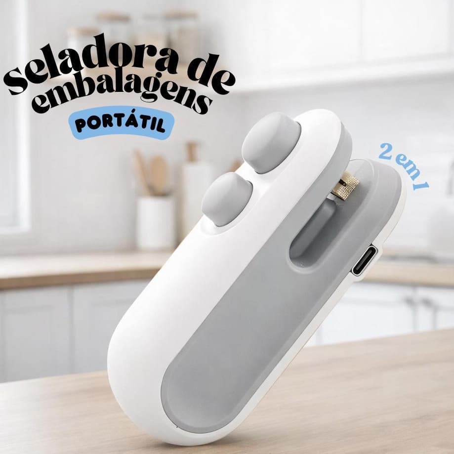 Mini Seladora de Embalagens Portátil 2 em 1 Recarregável Seladora Magnética e Cabo USB Saco