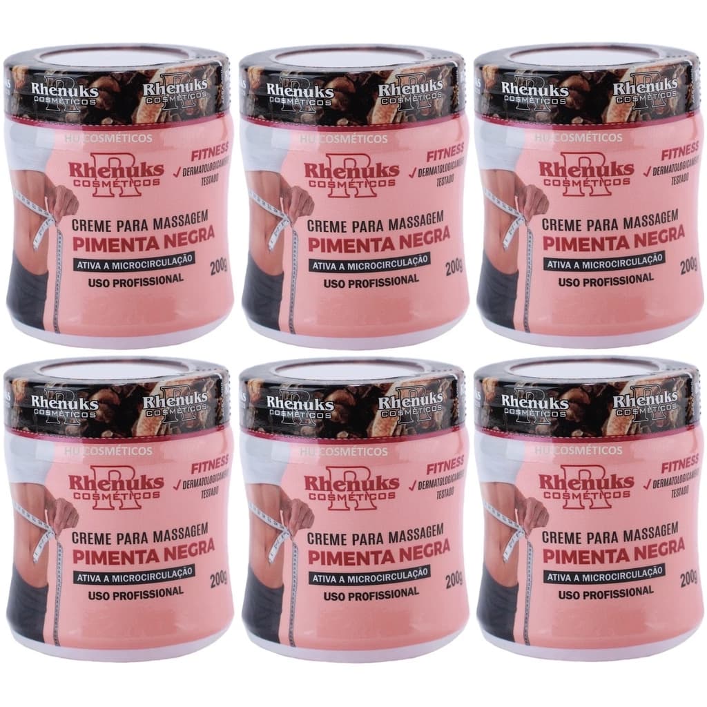 Kit 6 Gel Creme Redutor de Medidas 200g Pimenta Negra