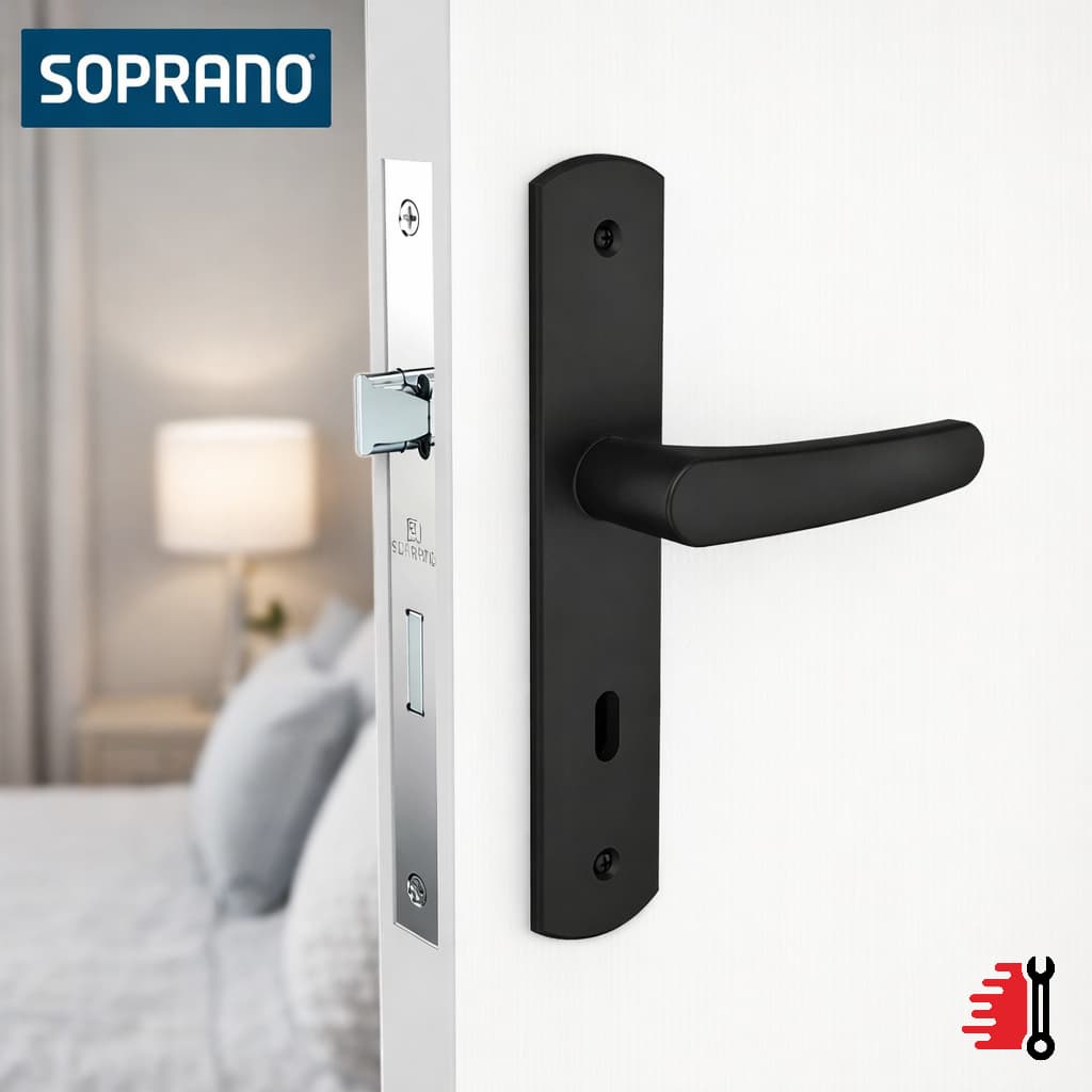 Fechadura Interna Soprano Ipanema Reta Preta ESP 27 Para Porta Design Moderno