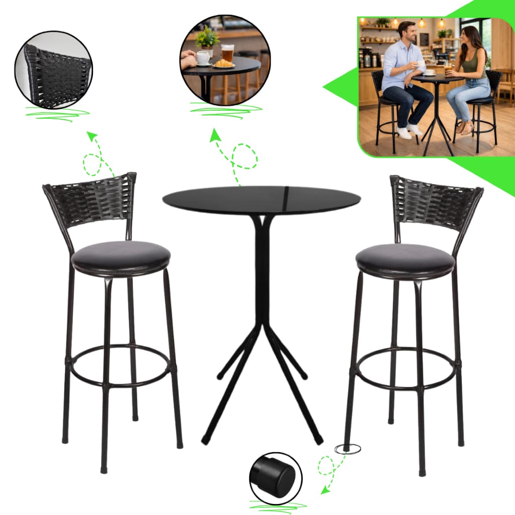 Kit Banqueta Alta Junco e Mesa Bistrô Casa Lanchonete Cozinha Cafeteria Sorveteria Áreas Diversas