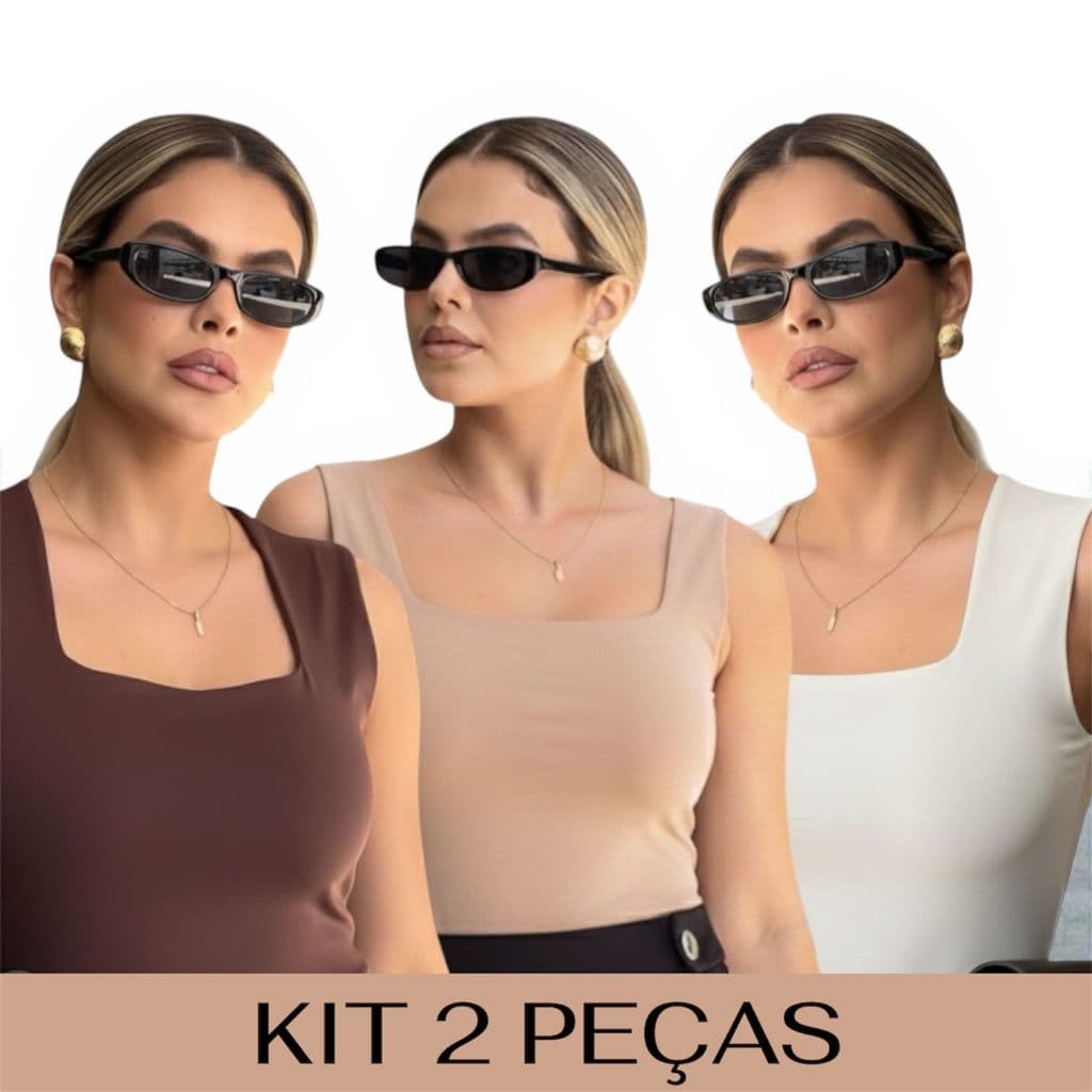 Kit 2 Regata Feminina Blusinha Decote Suplex Básica Lisa Moda Elegante Blogueira Tendência Academia