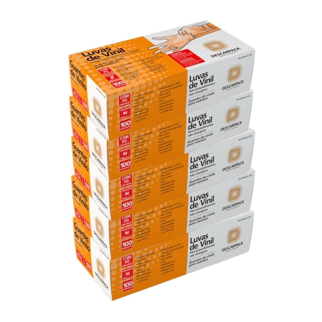 500un Luva de Procedimento Vinil Transparente Com Pó Descartável P M G Marca Descarpack