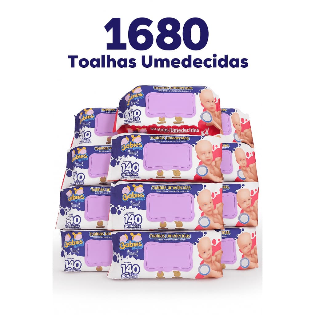 Kit 1680 lenços/Toalhas umedecidas Babies caixa com 12 pacotes 140 und cada