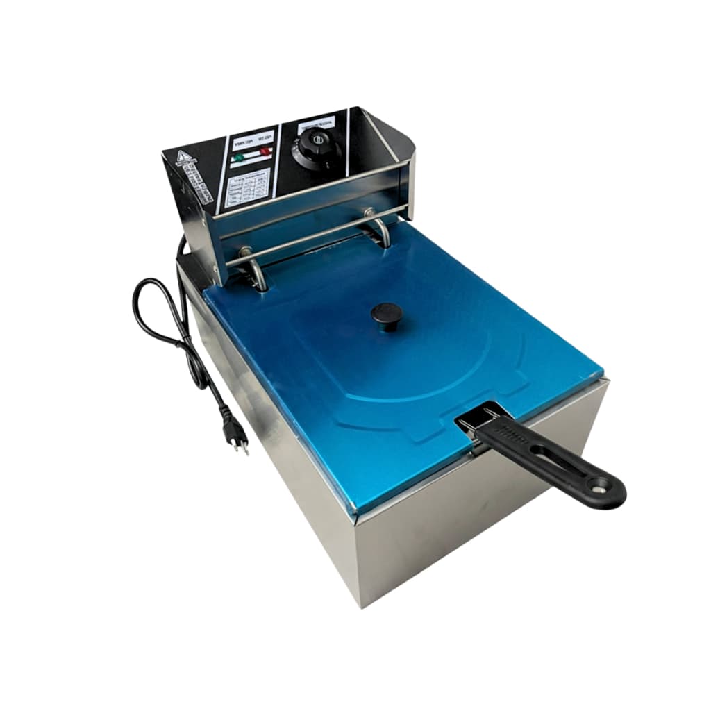 Fritadeira Industrial Elétrica 7 Litros 1 Cuba com Tampa Profissional a Óleo Resistência Protegida salgados