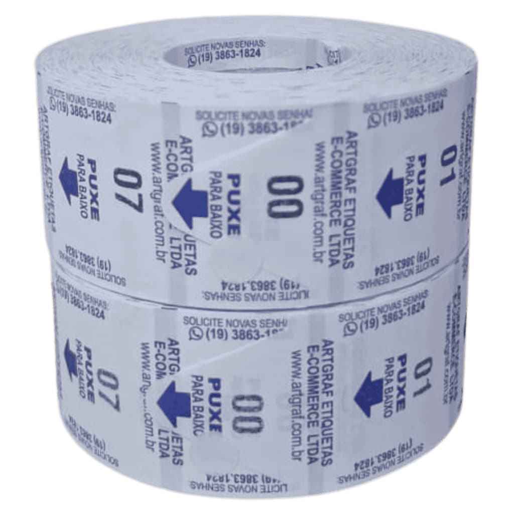 2 Bobina Senha Rolo C/2000 Azul 2 Dígitos Numeradas 01-99 P/Dispenser Senha