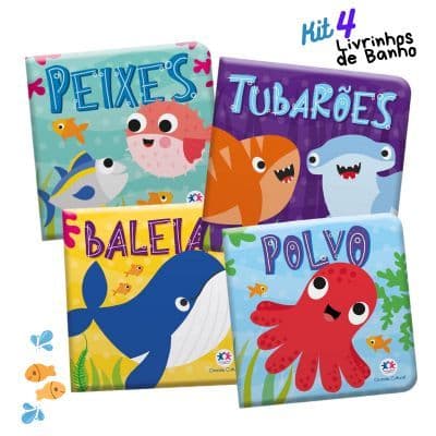 Kit 4 Livrinhos de banho: Peixes e Baleias & Polvo e Tubarões