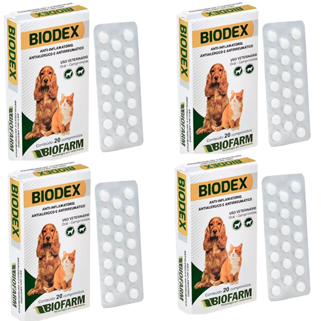 4 Anti-inflamatório Biodex para Cães e Gatos Antialérgico Antirreumático - 20 Comprimidos - Biofarm