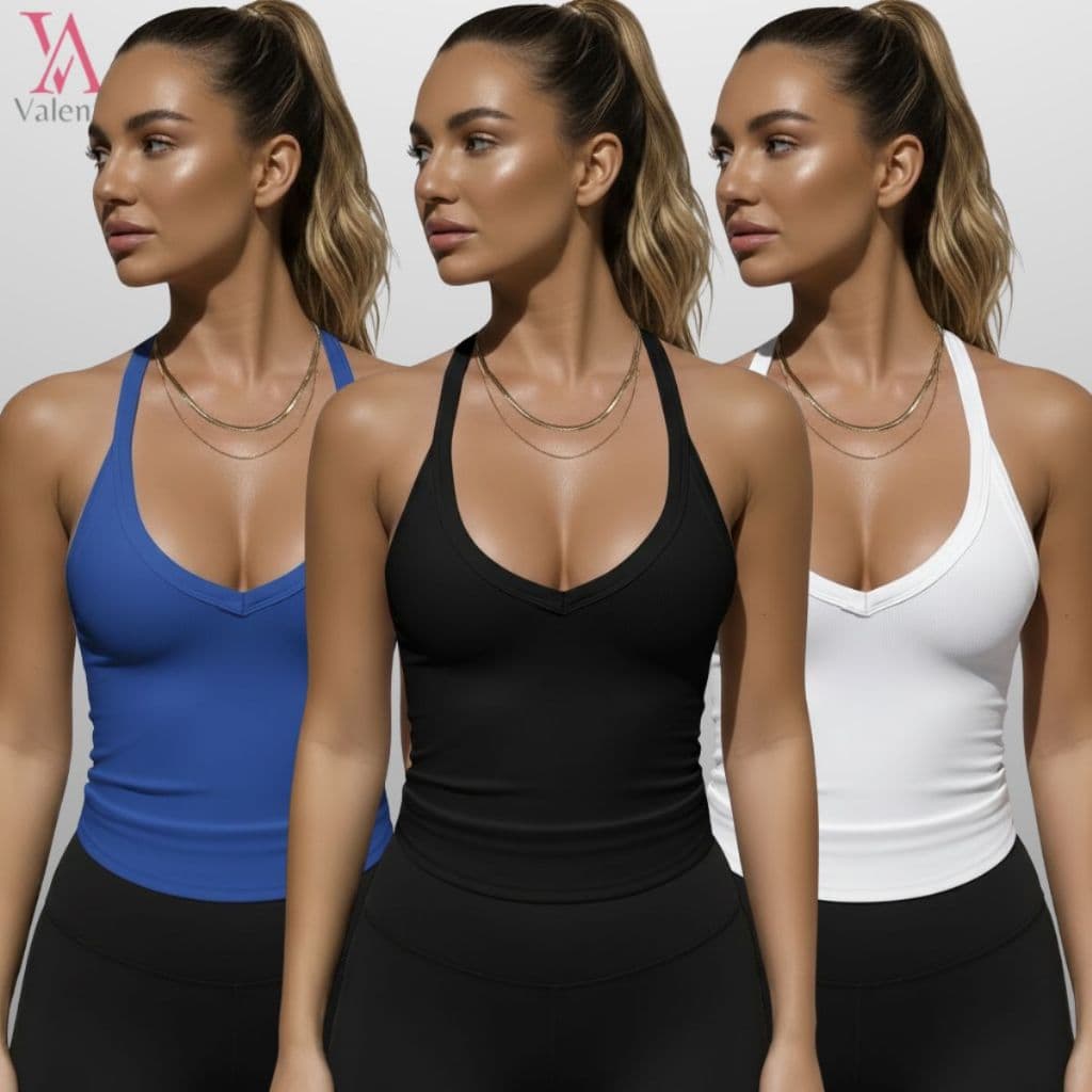 Kit 3 Regatas Costas Nadador Alça Fina Feminina Blusinha Blogueirinha Canelada Academia Esportivo