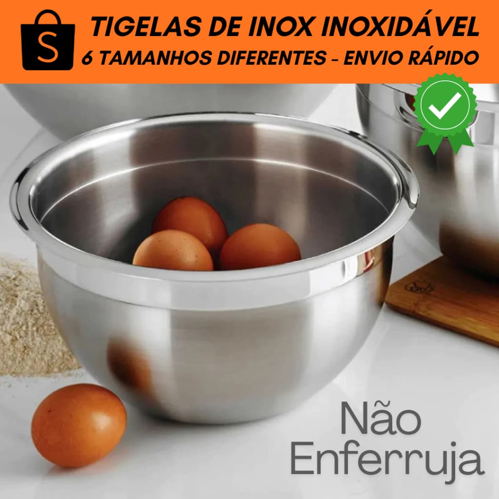 Tigela Bowl Inox Vários Tamanhos Cozinha Aço Inoxidável Multiuso Saladeira Páscoa Confeitaria Cozinha