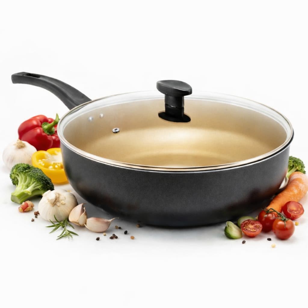 Frigideira  Grande Funda Alta Antiaderente 30 Cm Tampa De Vidro Nao Gruda