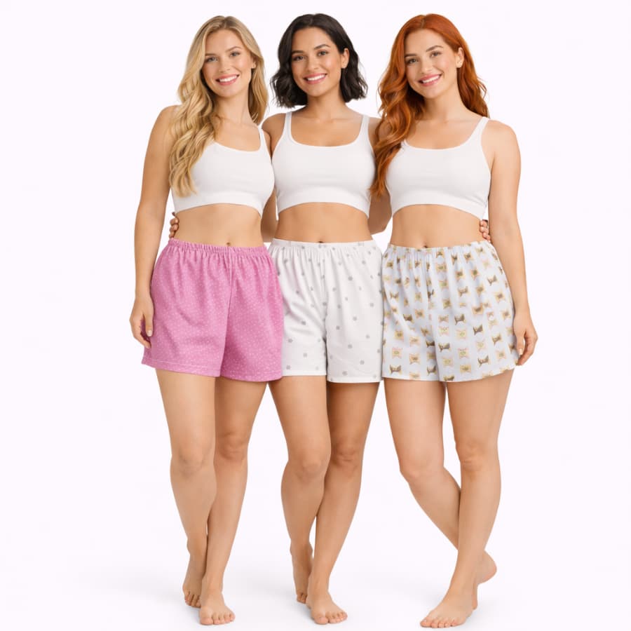 Kit 3 Shorts SORTIDOS Malha Pijamas Feminino Short Doll Confortável Variados De Verão