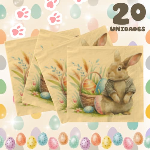 Guardanapo De Papel Folha Dupla 20 Un Coelho Ovos Páscoa Decoupage
