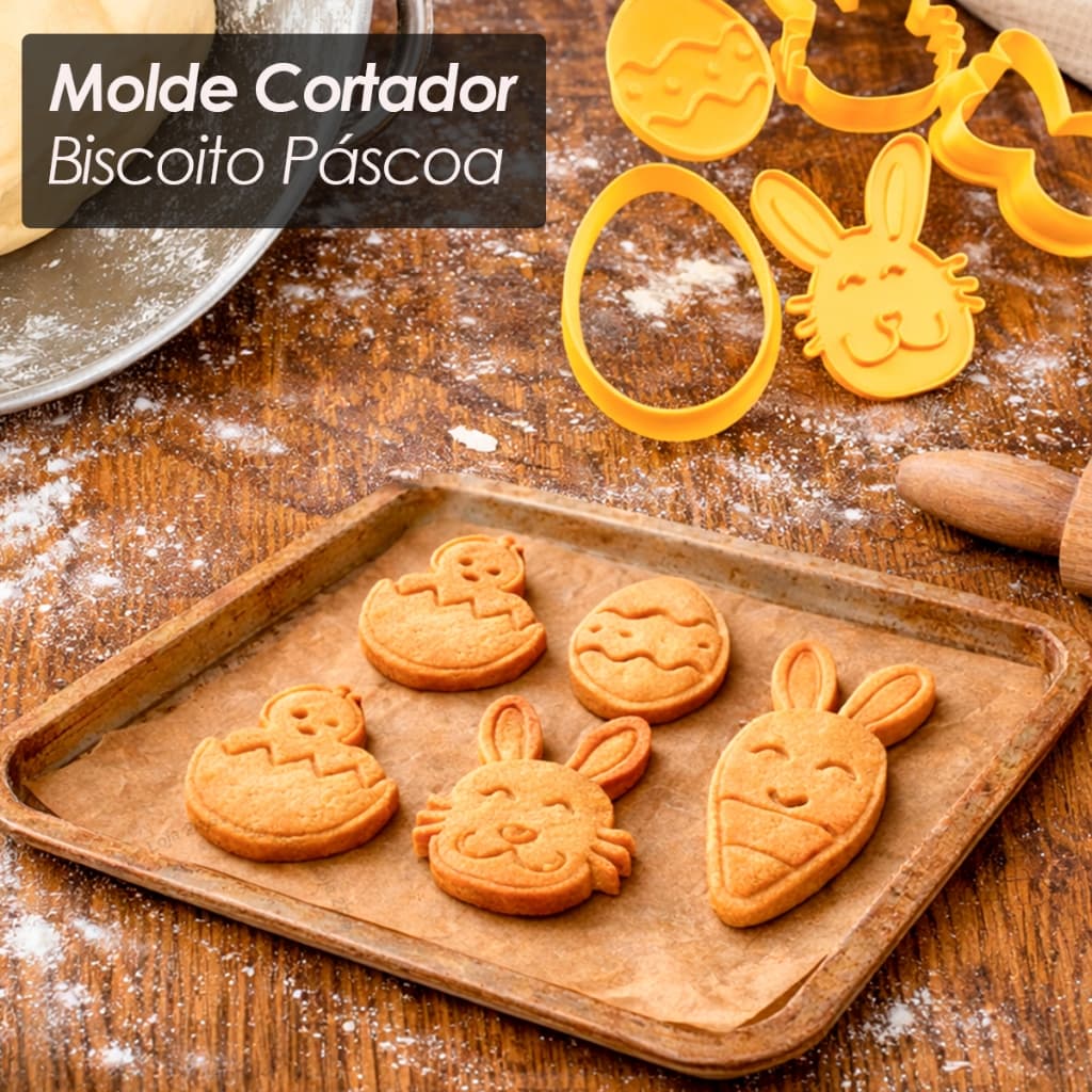 Kit 8 Peças Marcador Cortador Molde Biscoito Páscoa Pasta Americana Biscuit Ovo Coelho Cenoura