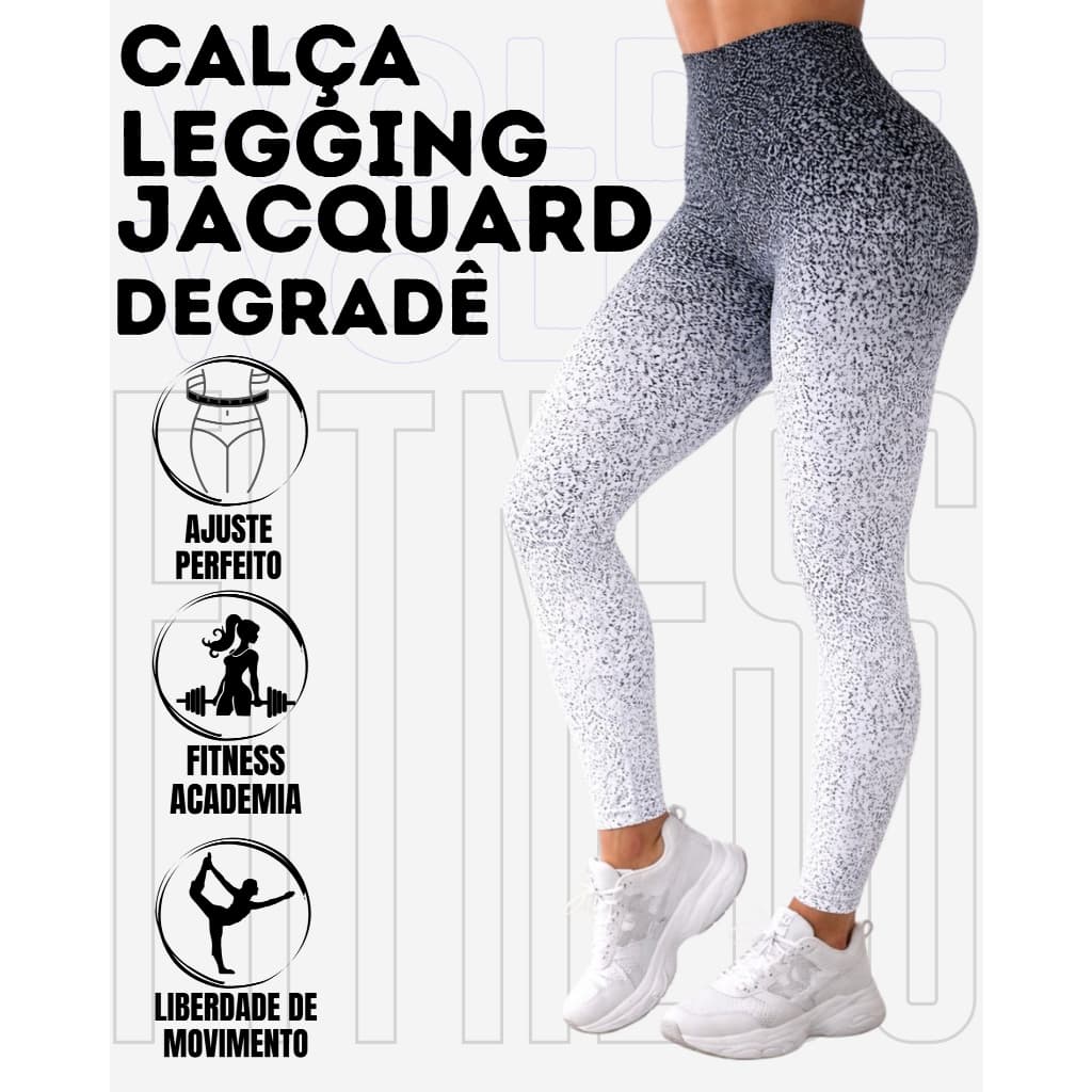 Calça Legging Básico Estampado Jacquard Degradê Em Poliamida WOLFOX Fitness Academia Feminina