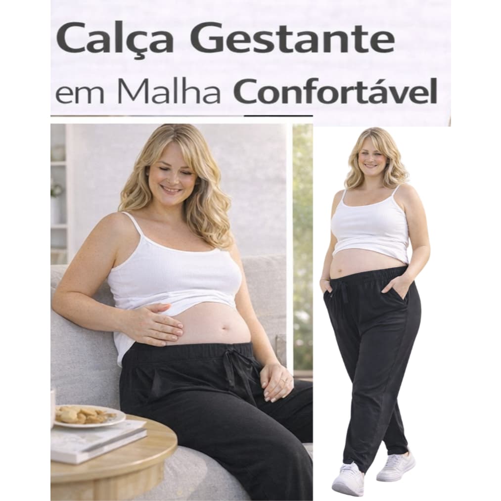 Calça Gestante confortável de malha Elástico - Calça para grávida cintura fléxivel Lançamento