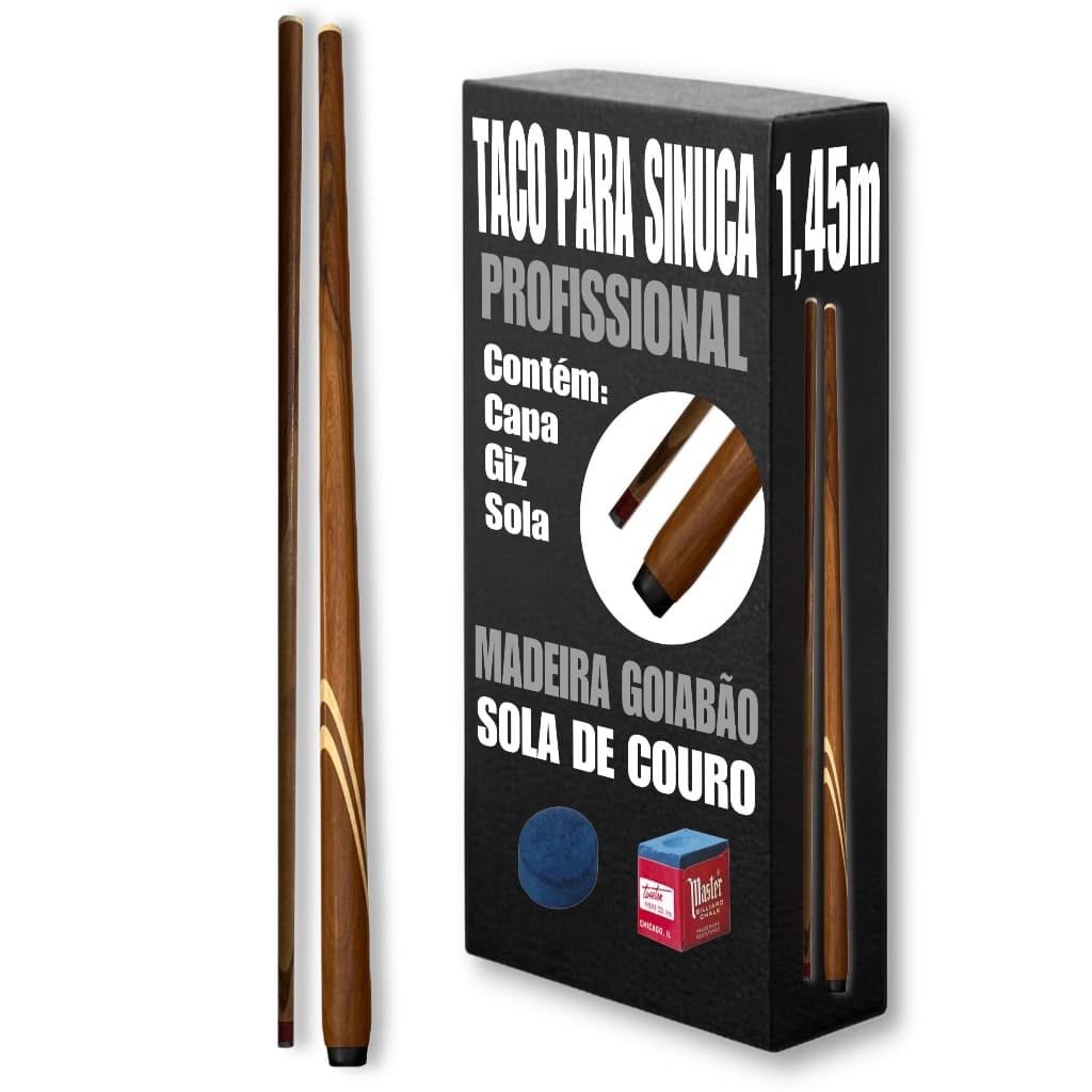Taco Sinuca Profissional Bilhar Snooker Rosca Bipartido Sola Couro Capa Giz Sola Brindes